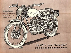 249cc JAMES COMMANDO Vintage Original 1950s Motor Cycle Schematic Print Ephemera - Bild 1 von 1