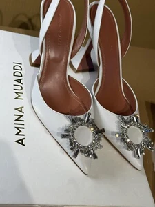 AMINA MUADDI Begum Swarovski crystal-embellished leather slingback pumps 7.5 US - Picture 1 of 19