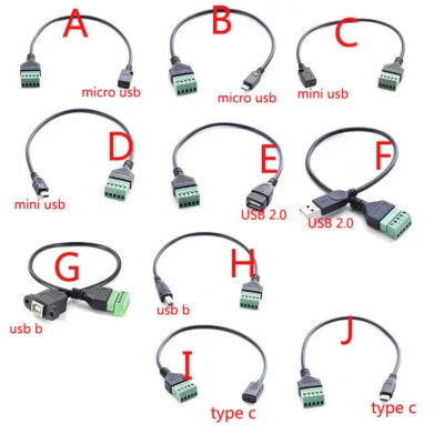 Micro Mini USB 2.0 B Type C Male to 5 Pin Female Screw Terminal Adapters Cable - Image 1 of 4