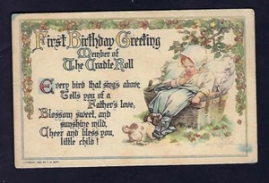 Postal de felicitación de cumpleaños de 1924 niño y cachorro/perro - Imagen 1 de 2