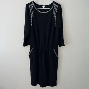 Garnet Hill Embroidered Detail Stretchy Soft Knit Black Dress Women’s Large - Picture 1 of 9