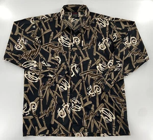 VINTAGE Fubu Shirt Adult Large Black Button Up Long Sleeve All Over Print Mens L - Picture 1 of 10