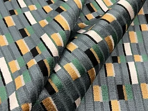 Kirkby Design Geometric Moquette Velvet Uphol Fabric- Metropolitan Petrol 11.5yd - Picture 1 of 4
