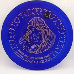 Orrefors Cobalt Blue Crystal Glass & Gold Mothers Day Plate 1974 Number 139/5000 - Picture 1 of 3