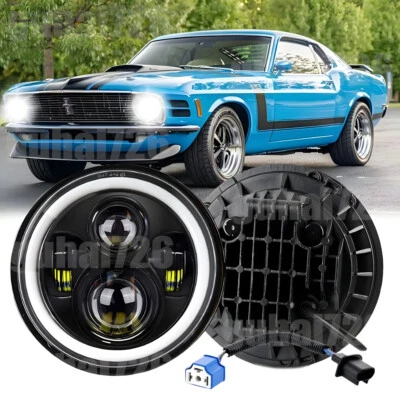 Faro LED redondo halo para Ford Mustang 1965-1978 Bronco 1966-1978 DOT 105W 7" Foto 1 de 4
