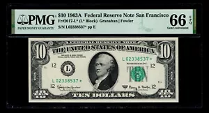 STAR 1963-A $10 Federal Reserve Note San Francisco PMG GEM UNC 66 EPQ - Picture 1 of 2