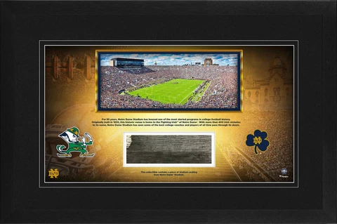 Notre Dame Framed 10x30 Stadium Pano wBench From ND Stadium Cover