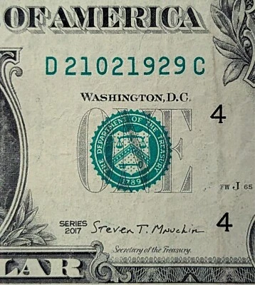 2017 $1 bill fancy serial, birthday date note February 21, 1929. D 21021929 C - Image 1 of 3