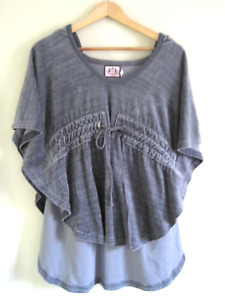 JUICY COUTURE Poncho Velour Top Hood Drawstring Stretch Smock Cape Gray Womens S