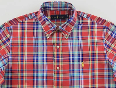 Men's RALPH LAUREN Red Colors Plaid Shirt Medium M NWT NEW Yellow Pony - Image 1 of 4