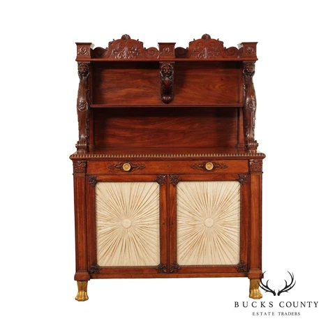 Antique English Charles X Style Carved Mahogany Chiffonier Sideboard Cover