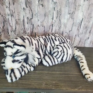 Giant Star Int'l Laying Siberian Tiger Plush Stuffed Animal Black White 22” Long - Imagen 1 de 8