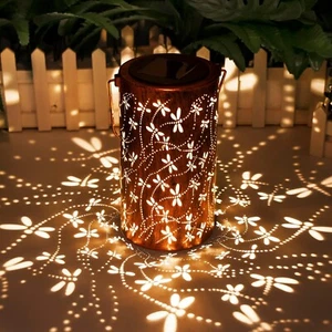 Solar Lanterns Outdoor Hanging Lantern Lights, Dragonfly Hollowed-Out Metal Deco - Picture 1 of 7