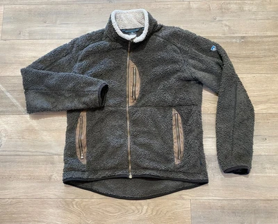 Kuhl Mens M Dark Brown Sherpa Lined Collar Full Zip Logo Jacket Leather Trim - Image 1 of 4