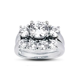 5ct F SI2 Round Natural Certified Diamonds 14k  Classic Ring with Matching Band - Picture 1 of 3