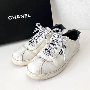 CHANEL Calfskin Sneakers White US8 Classic Shoes G34085 CC Logo Casual Low Cut - Bild 1 von 12