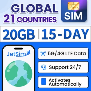 Global 21 SIM Card- 20GB High-Speed, 15 Day JetSim/Travel SIM - Picture 1 of 6