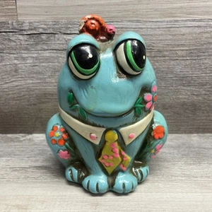 Vintage Chalkware Holiday Fair Blue Frog Coin Bank Japan 60’s Retro Hippie- READ - Picture 1 of 7