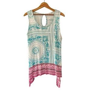 Rose & Olive Top Womens Size M Stretch Sleeveless Tank Handkerchief Hem Keyhole - Picture 1 of 8