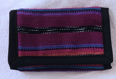 Trifold Wallet Multi-color Guatemalan Cotton Fabric Billfold Wallet Good Vibes  - Image 1 of 4