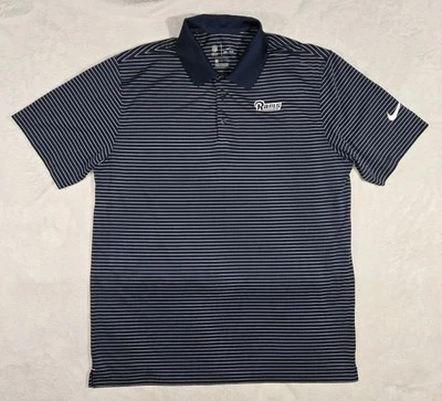 Los Angeles Rams Nike DriFit Pin Striped Polo Shirt Mens Large Blue White  - Image 1 of 4