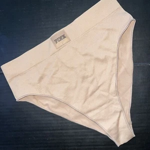 NWT Victoria's Secret PINK M panty high-leg bikini BEIGE ribbed - Picture 1 of 4