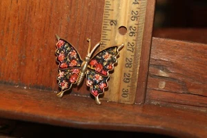 Gold Tone Enameled Butterfly Pin Brooch Costume Jewelry - Picture 1 of 5