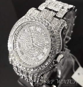 Men Hip Hop Icy Iced Silver Plated Alloy Bling Cubic Zirconia Bling Luxury Watch - Picture 1 of 6
