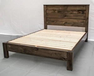 Farmhouse Rustic Platform Bed w Headboard - Queen/Solid Wood/Modern/Made in USA - Picture 1 of 6