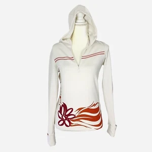 Athleta Top Women's S Small White Orange Pink Pullover 1/4 Zip Hooded Thumbholes - Picture 1 of 10