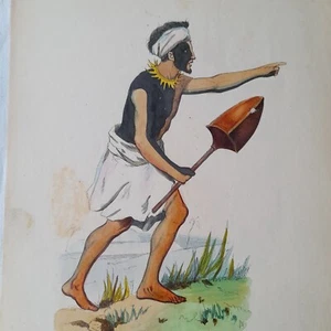 OCEANIE GUERRIER TONGA  COSTUME GRAVURE COULEURS 1843 G65 - Picture 1 of 1