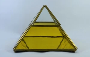 Handcrafted Yellow Pyramid Cabinet Collectible Glass Figurine Display Case - Picture 1 of 5