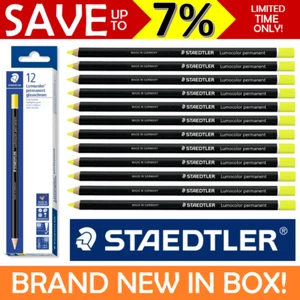 12x YELLOW NEW BOX Staedtler Glasochrom Chinagraph Lumocolor Permanent Pencil - Picture 1 of 1