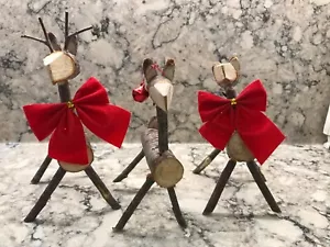 Christmas Reindeer Family 3 Handmade Carved Wood Branches Sticks Ornaments OOAK - Picture 1 of 10
