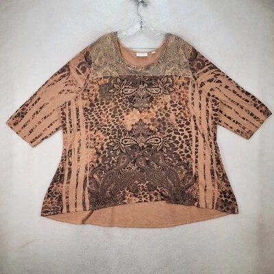 Blusa cómoda informal maximalista con tachuelas marrón cachemira Y2K para mujer talla grande 3X Foto 1 de 4