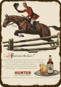 1947 HUNTER WHISKEY & Horse Steeplechase Vntg-Look DECORATIVE REPLICA METAL SIGN - Picture 1 of 1