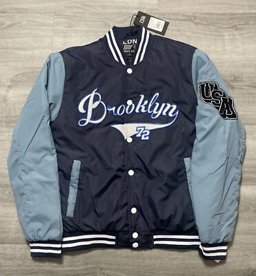 New MJK Sponsor Brooklyn '72 USA Varsity Jacket LDN Brave Soul Navy Blue NY - Image 1 of 4