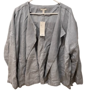 Eileen Fisher Womens Jacket XL Light Blue Linen Drape Front Classic Lagenlook - Picture 1 of 8