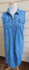 J.Jill Denim Linen Blend Shift Dress w Snaps Woman Sze M Blue Sleeveless Minimal - Picture 1 of 12