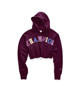 Champion Reverse Weave Cropped Cut Off Old English Venetian Purple Women's Hoody - Picture 1 of 3