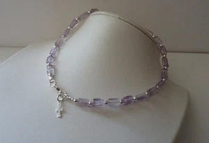 AMETHYST GEMSTONE ANKLET BRACELET W/ 24 CT AMETHYST / 925 STERLING SILVER /10'' - Picture 1 of 1