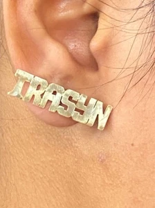 14k Gold Overlay Personalized Stud Name Earrings / block letter - Picture 1 of 2