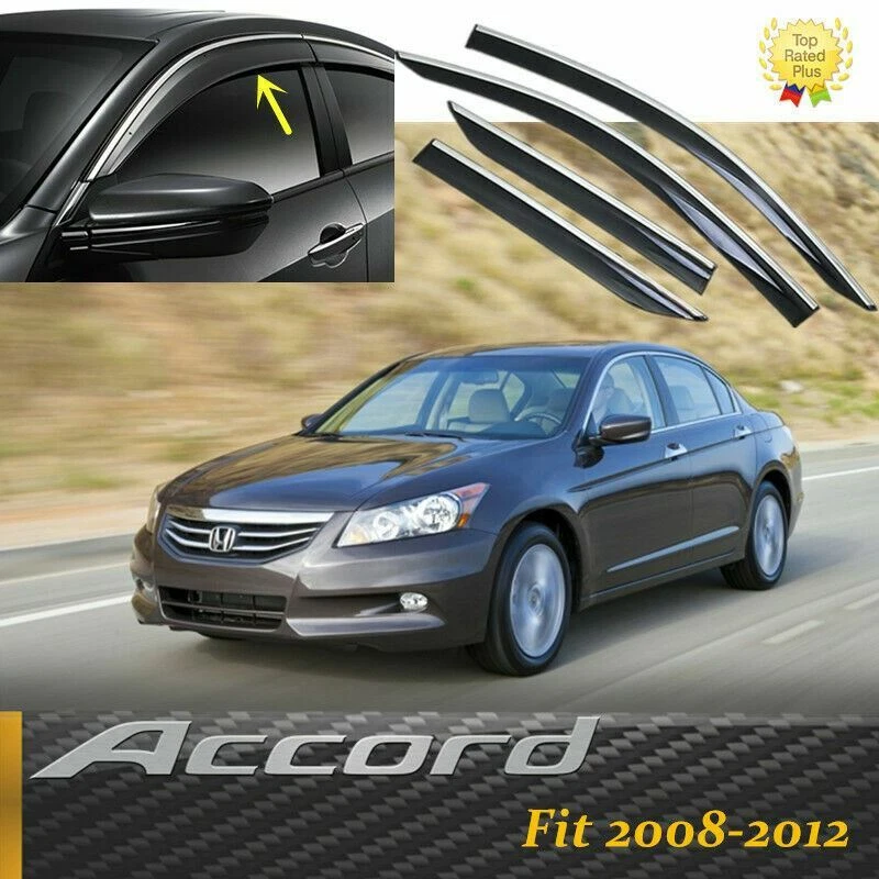 Viseras de ventilación de ventana cromadas con clip deflector de lluvia para Honda Accord 2008-2012 Foto 1 de 4
