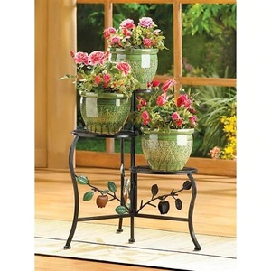 Wrought Iron Apple Triple Plant Stand Flower Pot Planter Yard Art Garden Decor - Picture 1 of 6