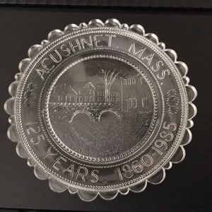 Acushnet Town Seal Land of the Cushenas Massachusetts Pairpoint Glass Cup Plate - Picture 1 of 8
