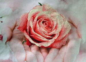 Finished Unframed Cross Stitch 5D Picture Rose on Hands Mother Flowers Gift - Picture 1 of 4