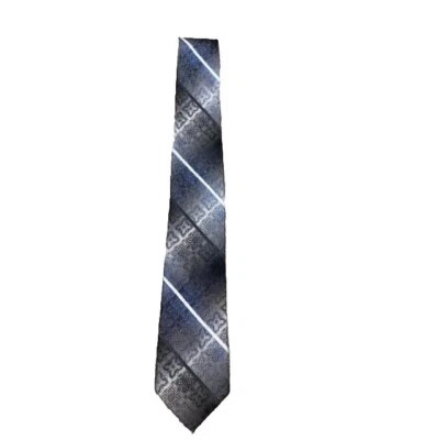 Галстук Van Heusen из чистого шелка мужской классический дизайнерский синий серый серебристый 58 дюймов ширина L 3 дюйма - Изображение 1 из 3