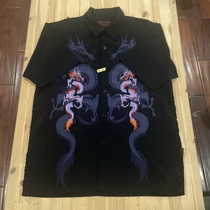 VINTAGE Y2K Embroidered Shirt Mens Large Black Red Purple Dragon NSIXY Button Up - Picture 1 of 6