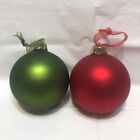 Two Frontgate Large Christmas Glass Red & Green Ornaments, Frosted
