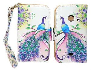 Purple & Pink Peacock Wallet Leather Case for ZTE ZINGER PRELUDE 2 Z667 - Picture 1 of 5